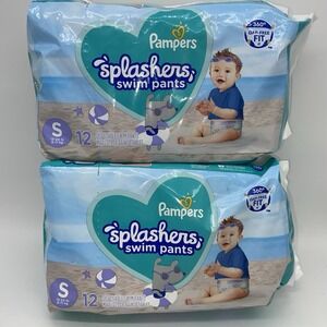 Pampers Splashers Disposable Swim Pants Small 13-24 lb Lot‎ Of 2 (24 In All) NEW